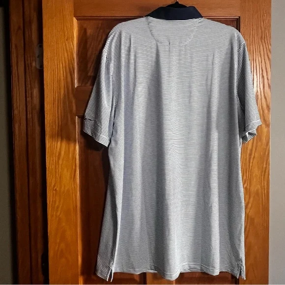 Boston Scott Men’s Stretch Golf Polo Shirt Blue/White Striped Sz XXL NWT - Picture 2 of 8